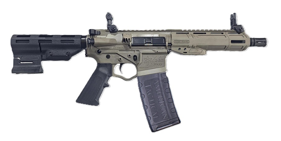 ATI Alpha MAXX 7.5" 5.56X45mm Nato Pistol, FDE w/ Flip Up Sights and Brace - Ati
