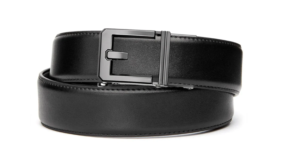 Kore Essentials Armortek Leather Gun Belt, Black - X3 Gunmetal Buckle - X3-ARMBLK