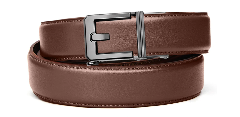 Kore Essentials Armortek Leather Gun Belt, Brown - X3 Gunmetal Buckle - X3-ARMBRN