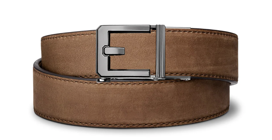 Kore Essentials Buffalo Leather Gun Belt, Brown - X3 Gunmetal Buckle - X3-WESTBRN