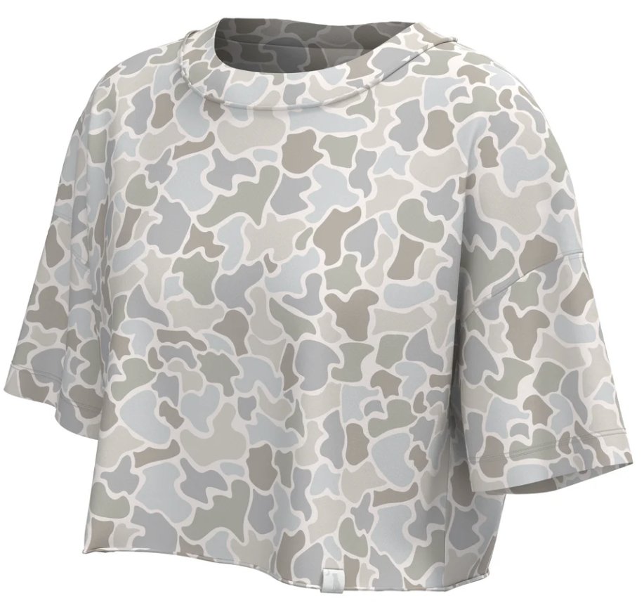 Local Boy Local Girl Boxy Crop Tee, Forest Camo Saltwater - Extra Small