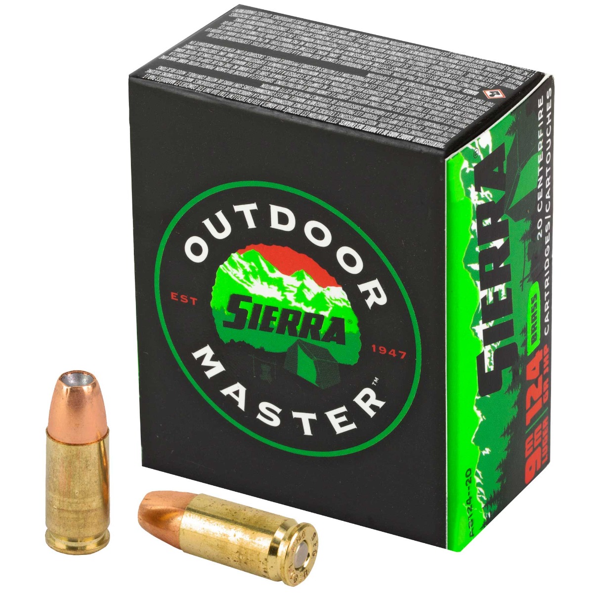Sierra Outdoor Master 9mm Ammo 124 Grain JHP 20rds - Sierra