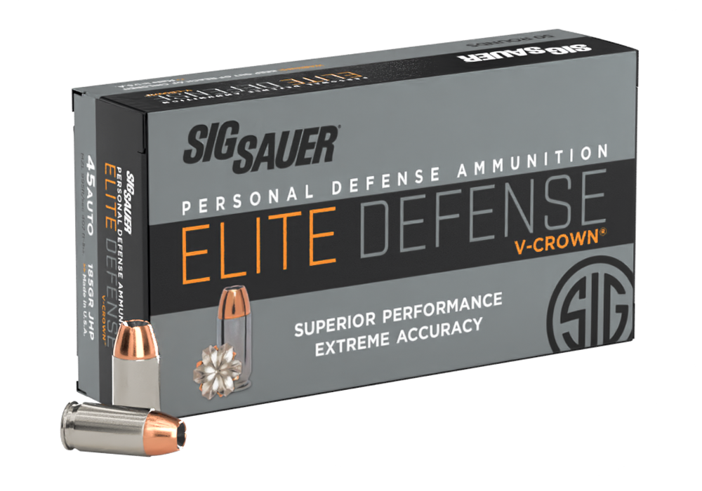 Sig Sauer Elite Performance V-Crown 185 gr Jacketed Hollow Point .45 ACP Ammo, 20/box - E45AP045 - Sig Sauer