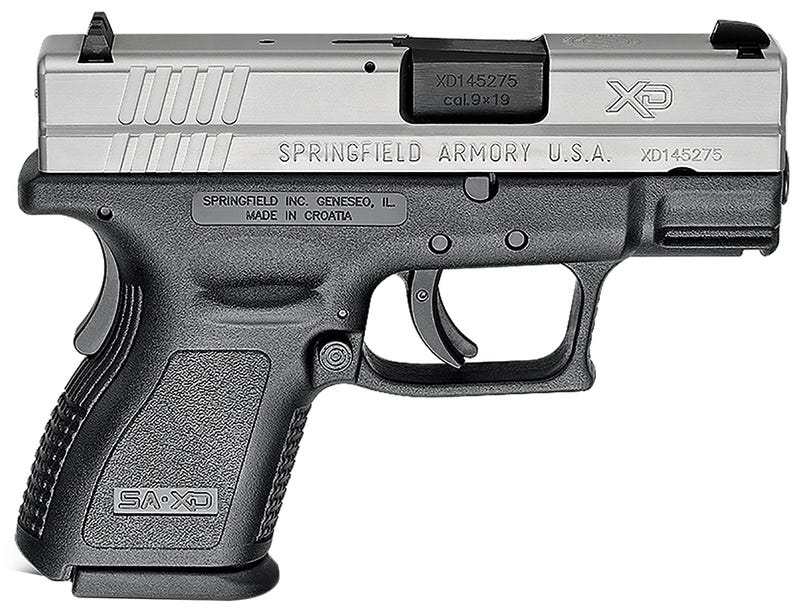 Springfield XD 9mm Pistol, 3" Barrel, Fixed Sights, Silver, Black - XD9821 - Springfield Armory