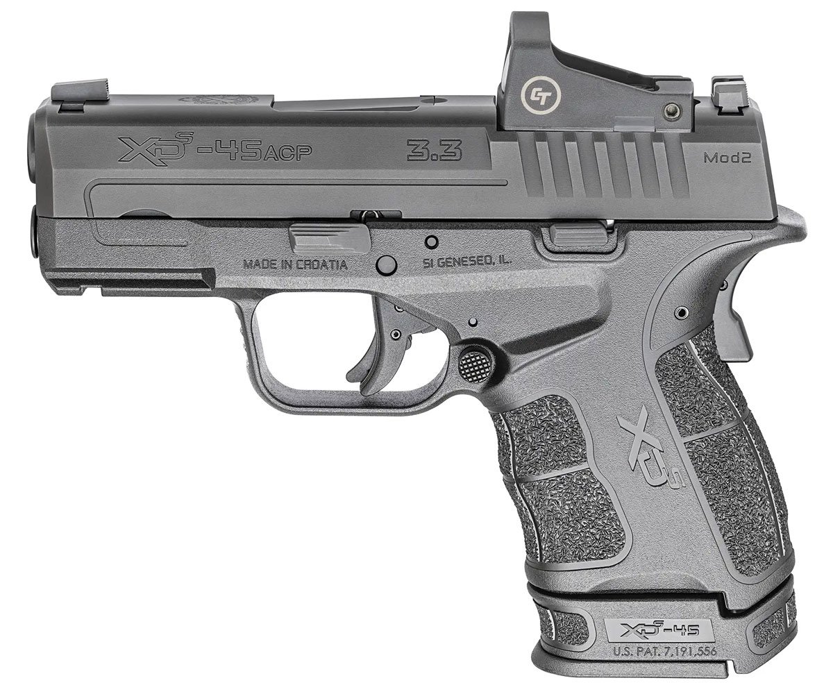 Springfield XD-S Mod 2 OSP 3.3" .45 ACP Pistol With Crimson Trace Red Dot, Black - XDSG93345BCT - Springfield Armory