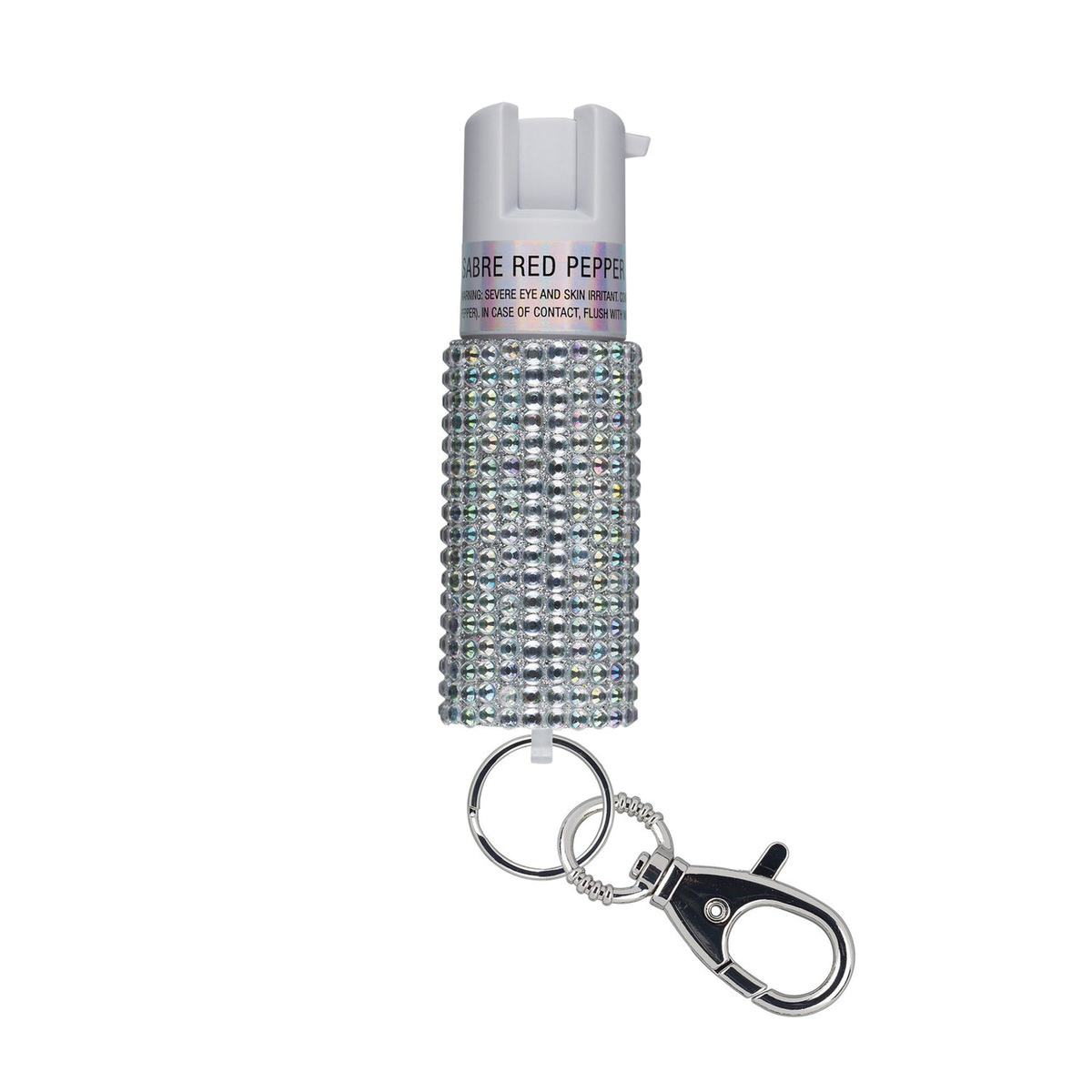 Sabre Pepper Spray w/Jeweled Design and Snap-Clip, 0.54 oz Silver
