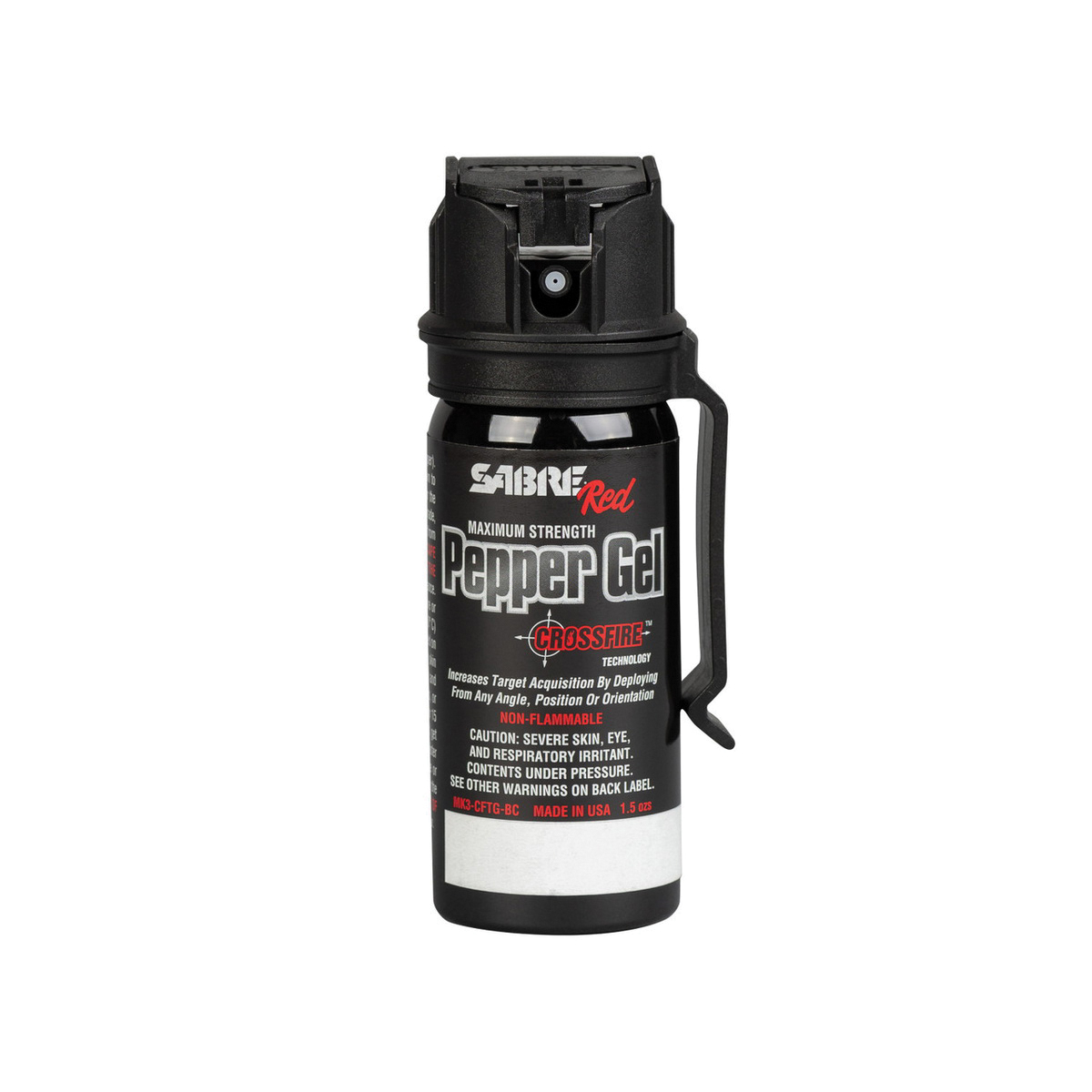 Sabre Crossfire Pepper Gel w/Belt Clip, 1.5 oz Black - Sabre Aka Security Equipment Corp