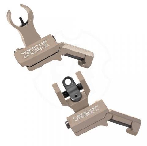 Troy BattleSights 45 Degree Offset Folding HK Front & Round Rear Set Flat Dark Earth - SSIG-45S-HRFT-00 - Troy Industries