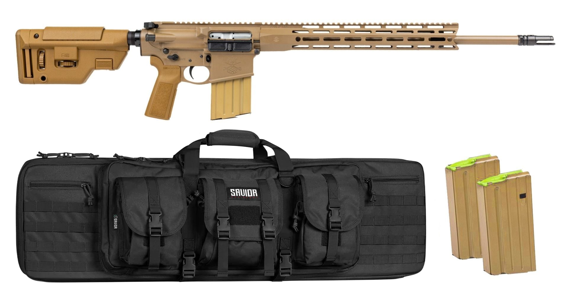 Palmetto State Armory PSA Sabre-10A2 "Super Sass" Forged 20" .308 5R FDE Rifle w/ 15"Sabre Lock up rail, B5 CPS Stock, 3 Mags, & Black Bag
