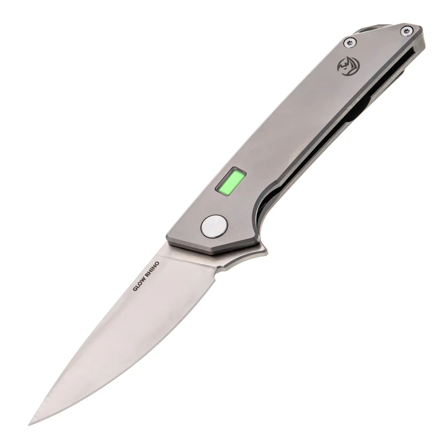 Glow Rhino Reactor Titanium S35VN EDC Knife - Satin Scales Green Tritium