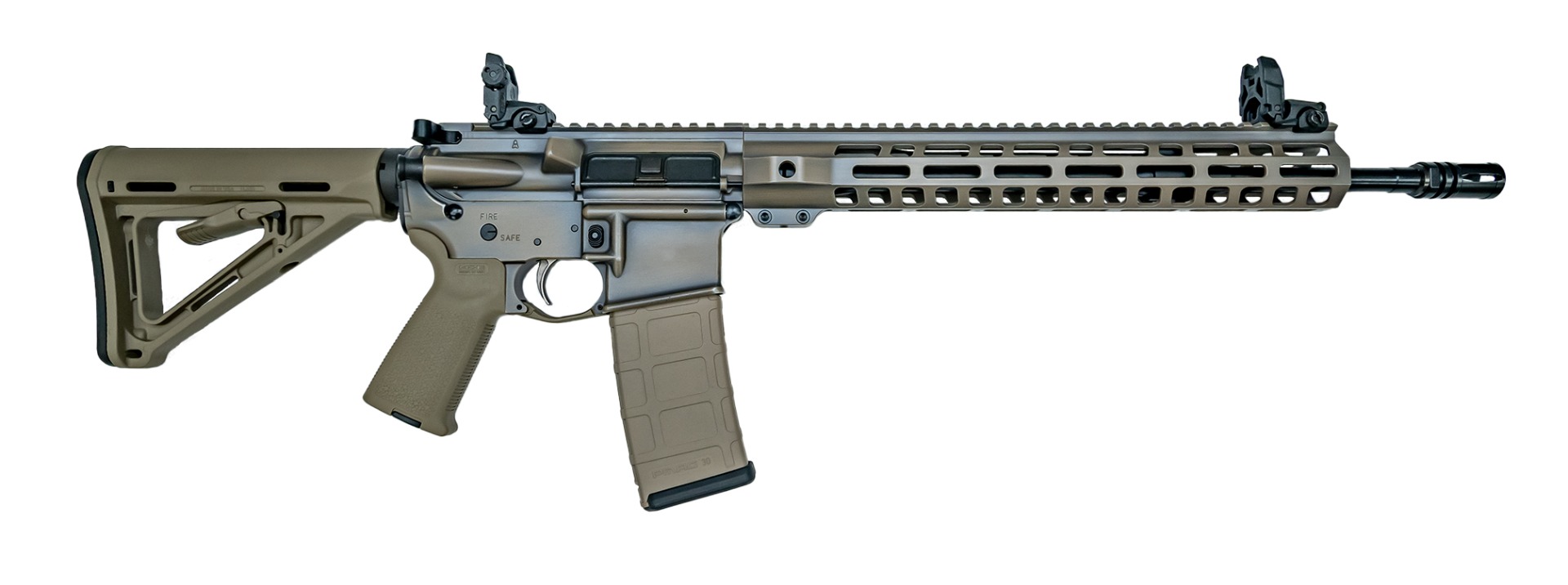 PSA Custom 16" Mid-length Pencil 5.56 Nato 1/7Nitride 13.5 LTWT MLok Moe EPT Rifle W/ Mbus sights, Tan and Grey - Psa Custom