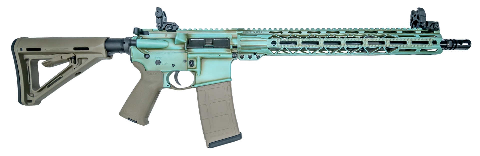 PSA Custom 16" Midlength 5.56 NATO 1:7 Nitride 15" LTWT MLOK Rifle W/ Single Stage PSA Custom Curved Bow FCG, Robins Egg Patina - Psa Custom