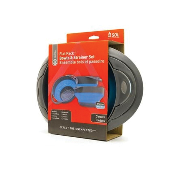 SOL Longer Flat Pack Bowls and Strainer Set, Blue - Sol