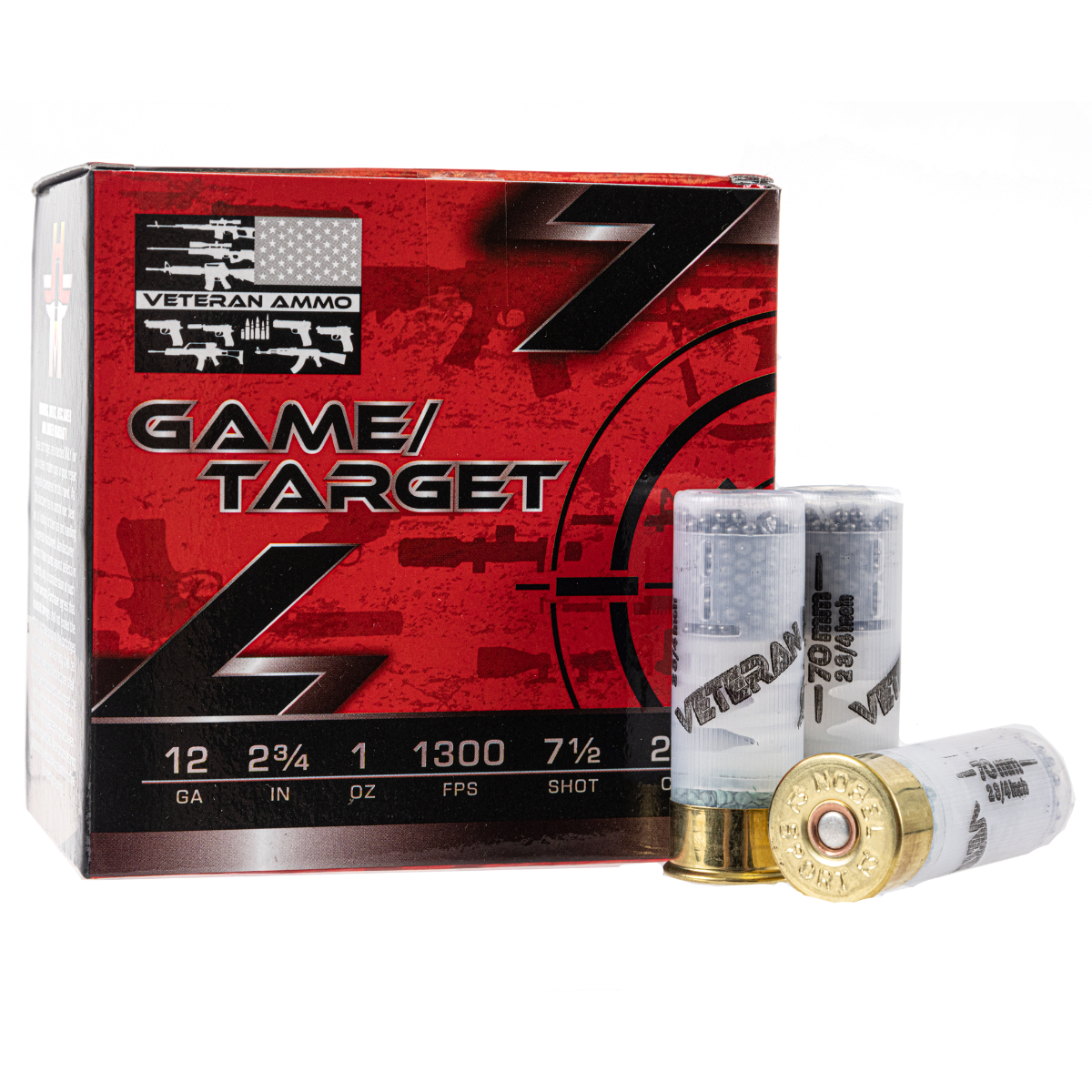 Veteran Ammo Game/Target 12 Gauge Shotshells 7.5 1oz 2-3/4" 25rds - Veteran Ammo