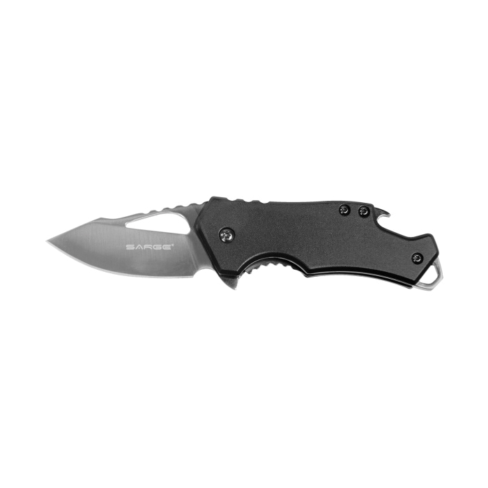 Sarge Knives Fuse Folding Knife with Bottle Opener Clip Point, Black