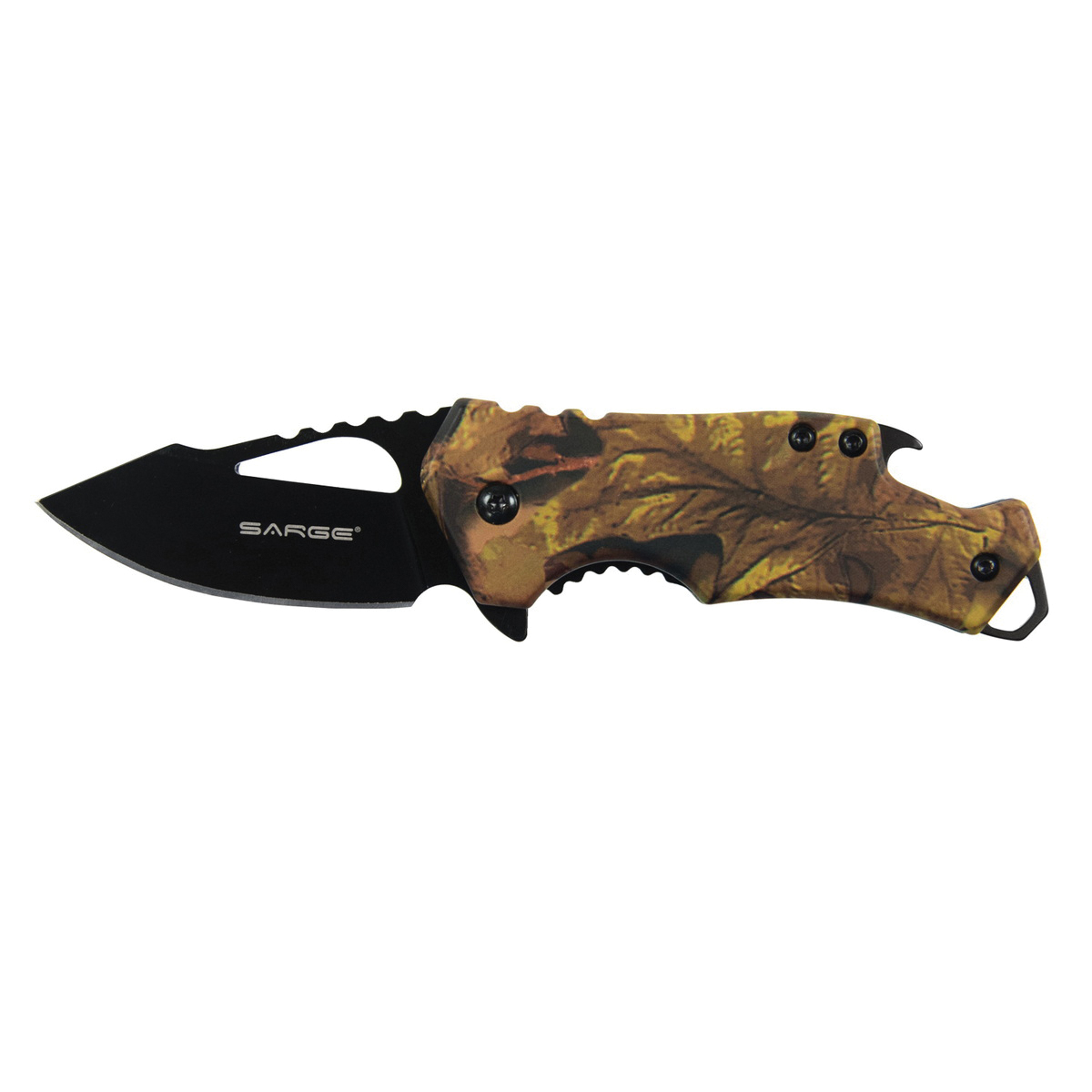 Sarge Knives Fuse Folding Knife with Bottle Opener Clip Point, Camouflage