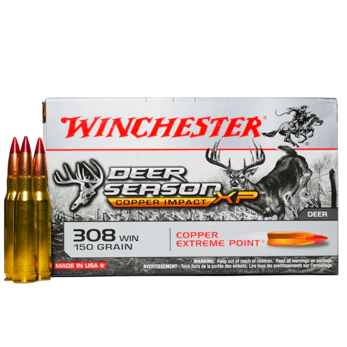 Winchester Ammunition Deer Season XP Copper Impact 150 gr Copper Extreme Point .308 Win Ammo, 20/box - X308DSLF - Winchester