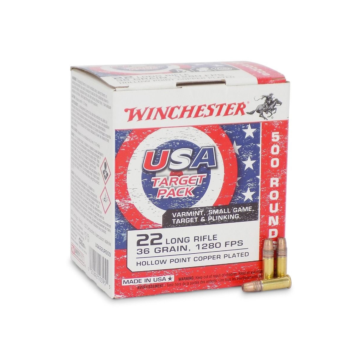 Winchester .22 LR 36 gr CPHP 500 Rounds Ammunition - USA22LR500 - Winchester