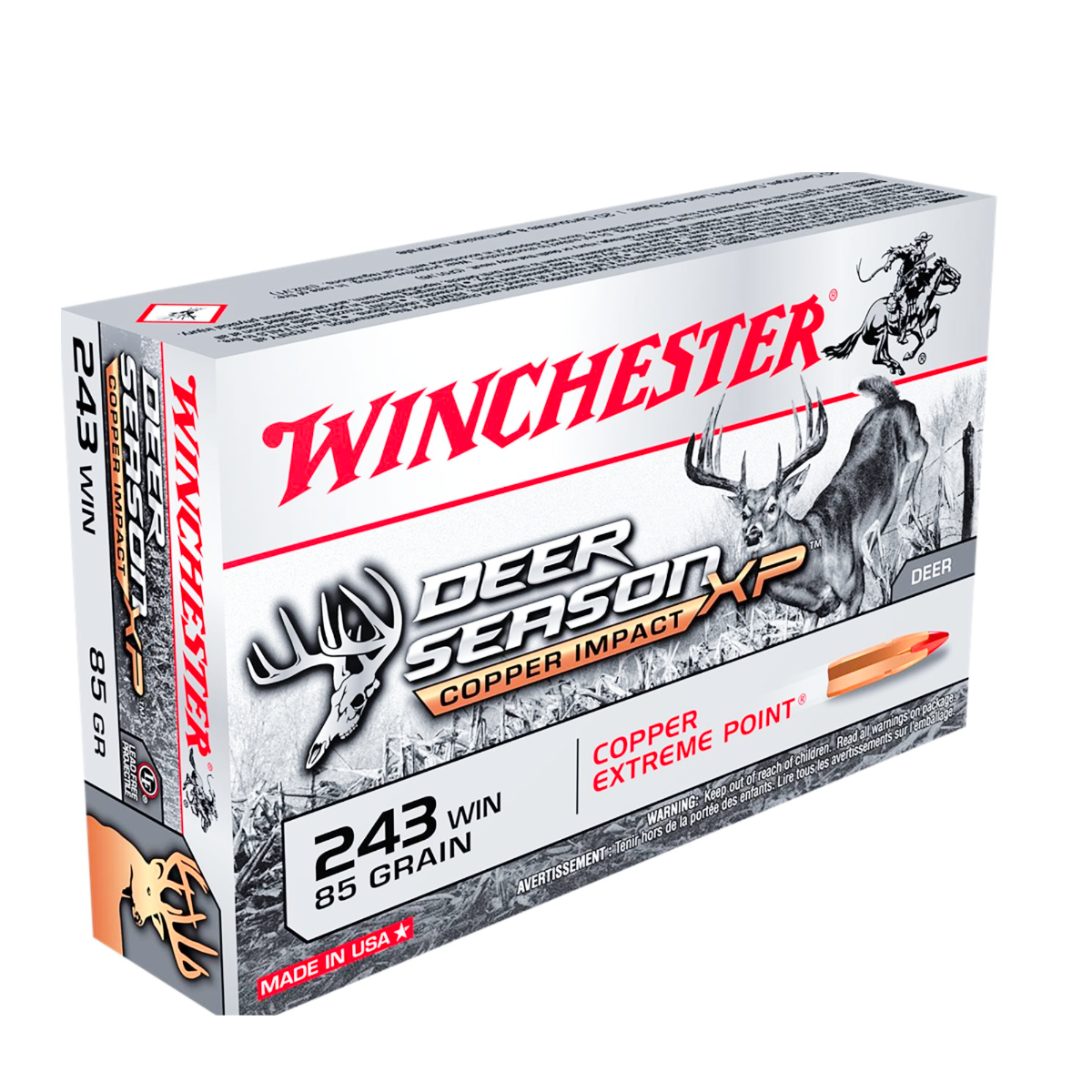 Winchester Ammunition Deer Season XP Copper Impact 85 gr Copper Extreme Point .243 Win Ammo, 20/box - X243DSLF - Winchester
