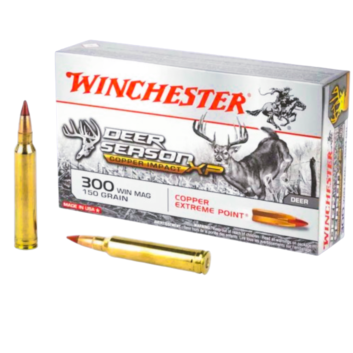 Winchester Ammunition Deer Season XP Copper Impact 150 gr Copper Extreme Point .300 Win Mag Ammo, 20/box - X300CLF - Winchester