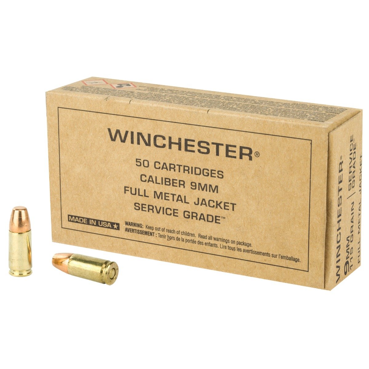Winchester Service Grade 9mm Ammo 115 Grain FMJ 50rds - Winchester