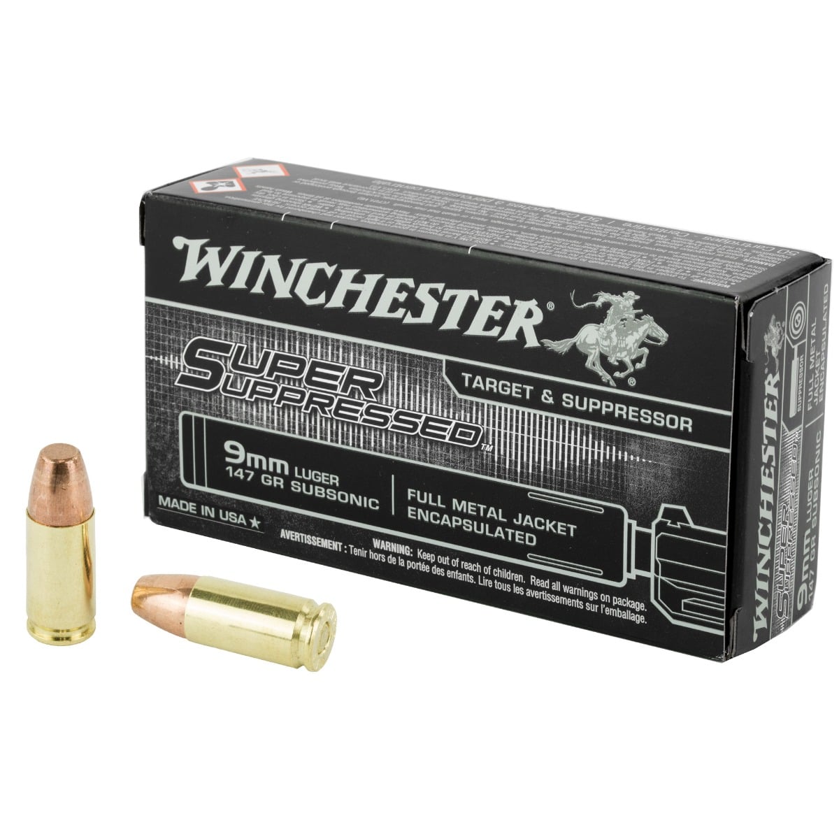 Winchester Super Suppressed 9mm Ammo 147 Grain FMJ 50rds - SUP9 - Winchester