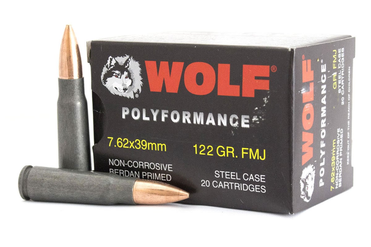 Wolf Performance 122 gr FMJ 7.62x39 Steel Cased Ammunition 20 Rounds - 762WFMJ