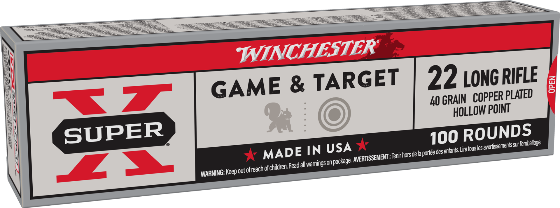 Winchester 22 Long Rifle 40gr Power Point Ammunition, 100 Round Box - X22LRPP1