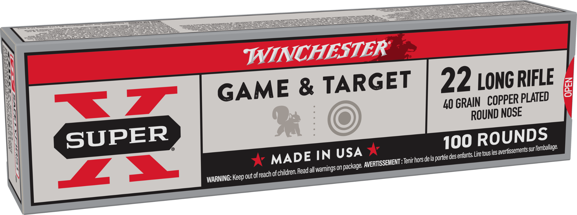 Winchester 22 Long Rifle 40gr LRN Super-X Ammunition, 100 Round Box - X22LRSS1