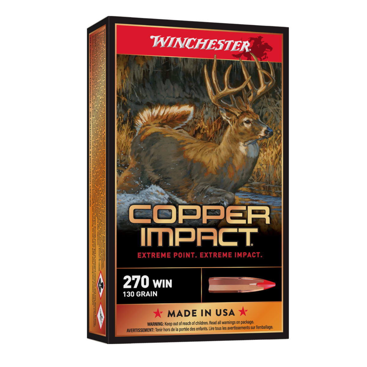 Winchester Ammunition Deer Season XP Copper Impact 130 gr Copper Extreme Point .270 Win Ammo, 20/box - X270DSLF - Winchester